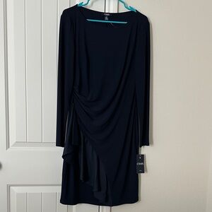 Chaps Women's Navy Draped Long Sleeve Dress